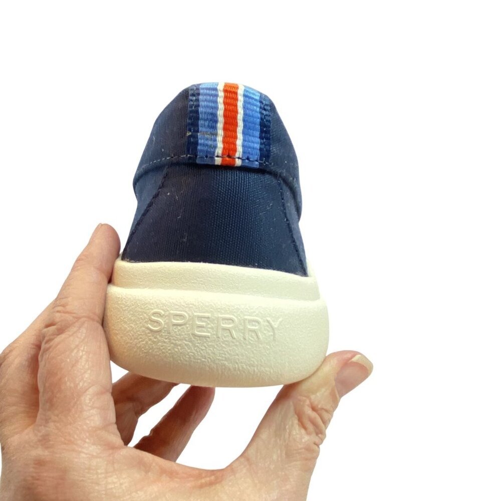 Sperry Blue Canvas Slip-On Loafers Size 8M With Striped Heel Boat Shoes - Picture 8 of 11